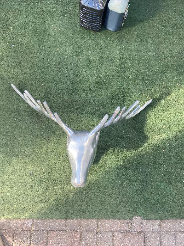 Grote aluminium hertenkop, Ophalen, Metaal, Gebruikt, Decoratieobject