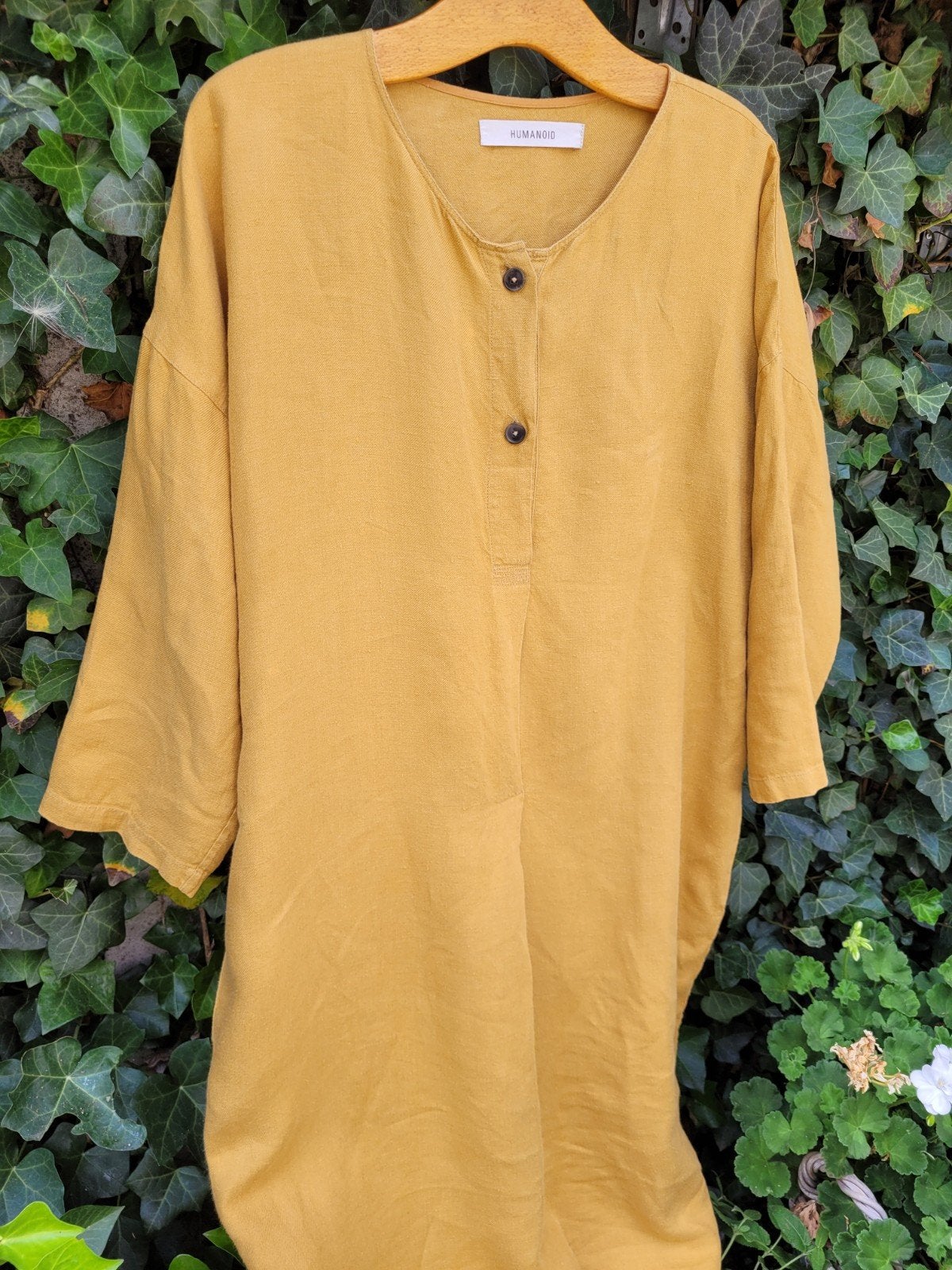 Humanoid jurk maat L (XL) okergeel linnen., Kleding | Dames, Ophalen of Verzenden, Gedragen, Geel