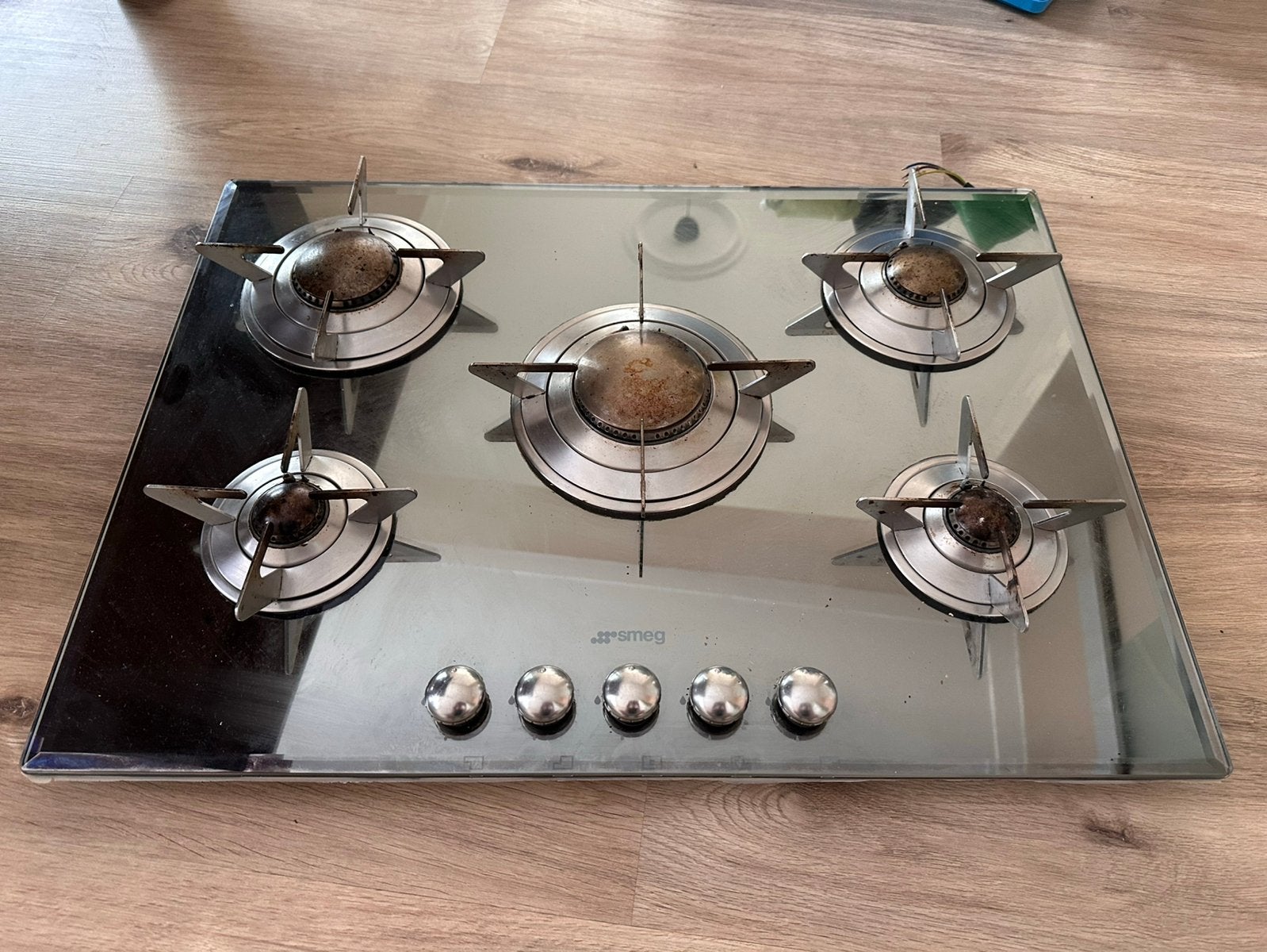 Smeg 5 pits glazen gaskookplaat PTV705D, Ophalen, Gebruikt, Minder dan 85 cm, 60 cm of meer