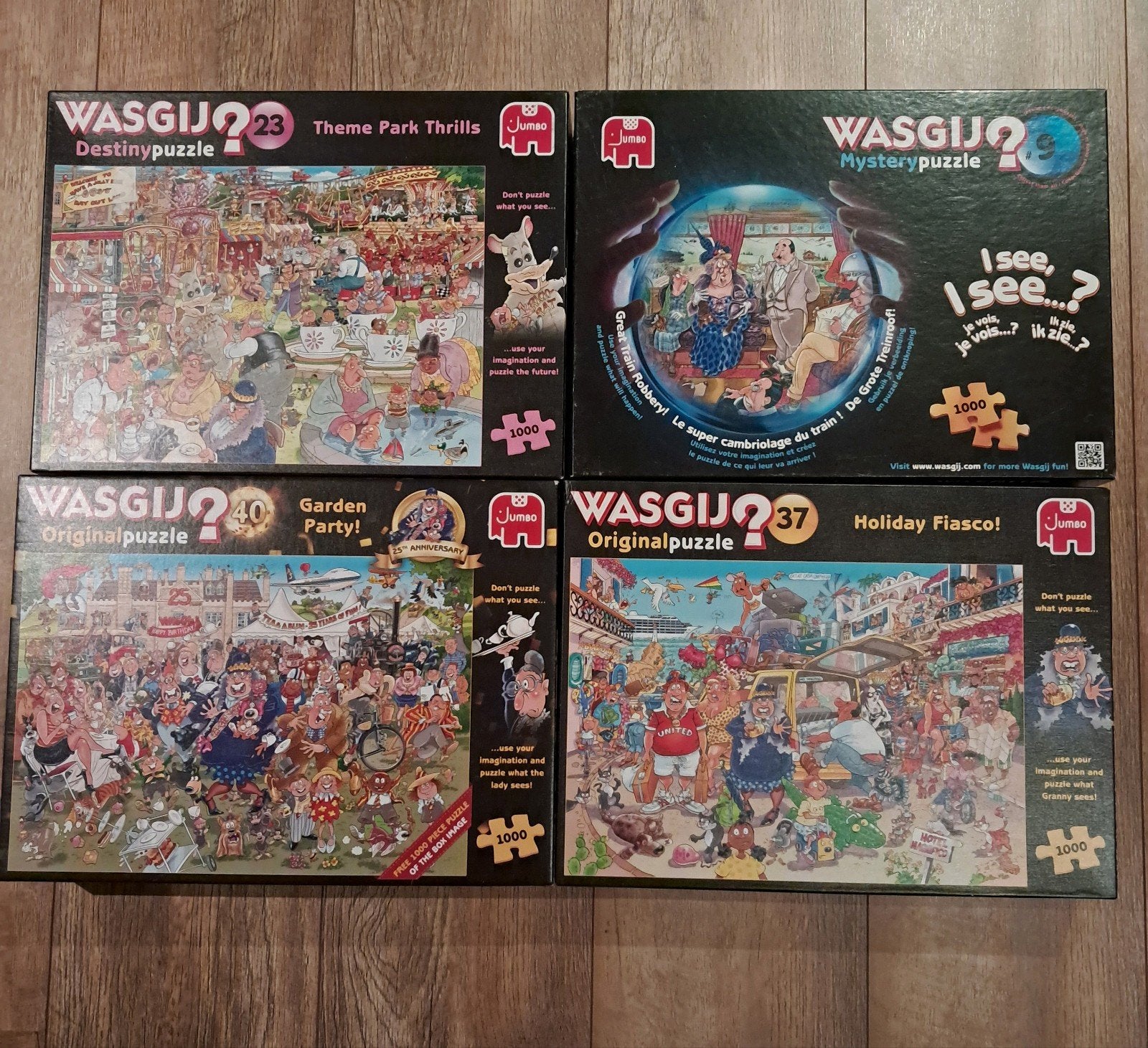 4 Wasgij puzzels, original, destiny, mystery, Ophalen of Verzenden, 500 t/m 1500 stukjes, Gebruikt, Legpuzzel
