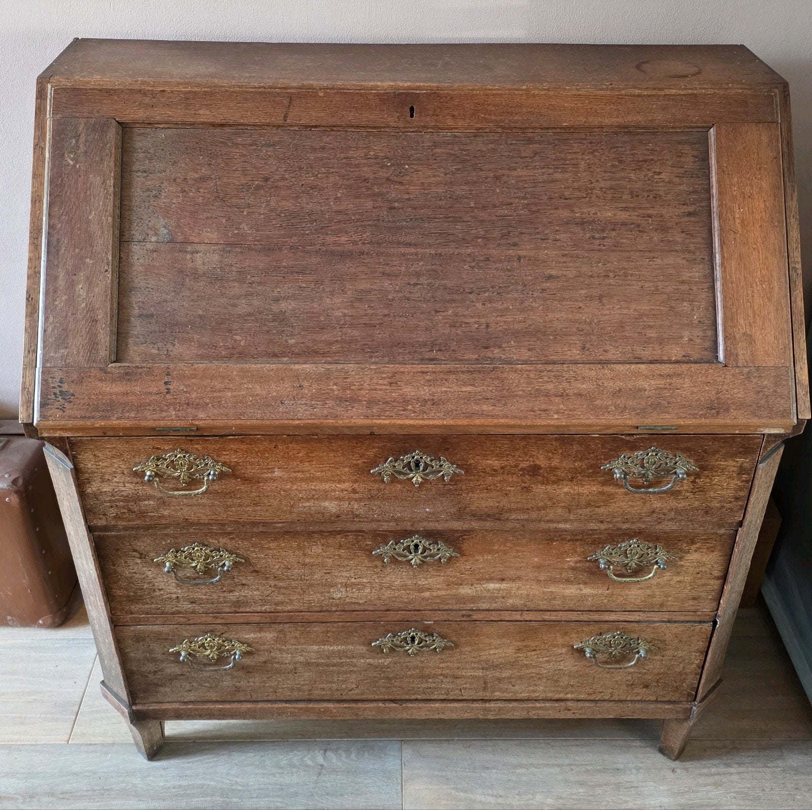 antiek eiken secretaire, bureau, kast met werkblad, desk, Huis en Inrichting, Antiek brocante vintage landelijk, Gebruikt, Vintage