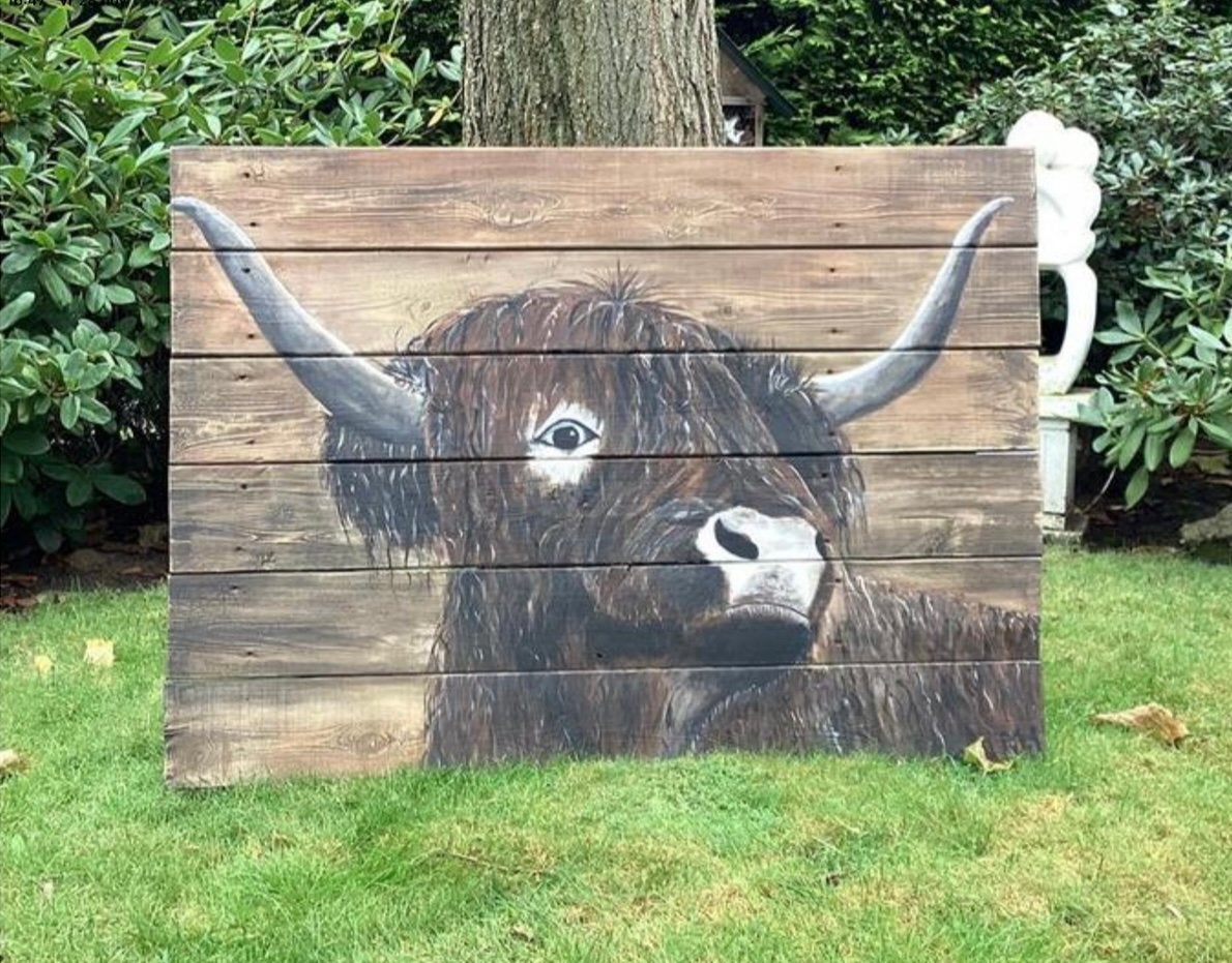 Tuindecoratie schilderij van hout. Koe op hout, Ophalen, Nieuw