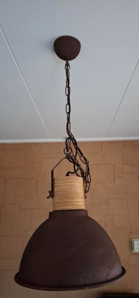 Industriële hanglamp - Metaal en hout, Ophalen, Gebruikt, 50 tot 75 cm, Industrieel