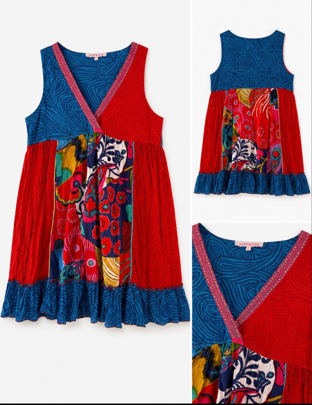 Kleurrijke zomerjurk maat XL- Paece en Love!, Maat 42/44 (L), Zo goed als nieuw, Onder de knie, Meerkleurig
