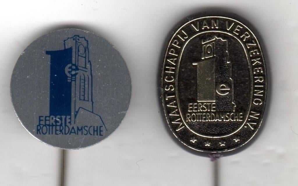 2 speldjes EERSTE ROTTERDAMSE LEVENSVERZEKERINGSMAATSCHAPPIJ, Verzamelen, Speldjes, Pins en Buttons, Ophalen of Verzenden, Gebruikt
