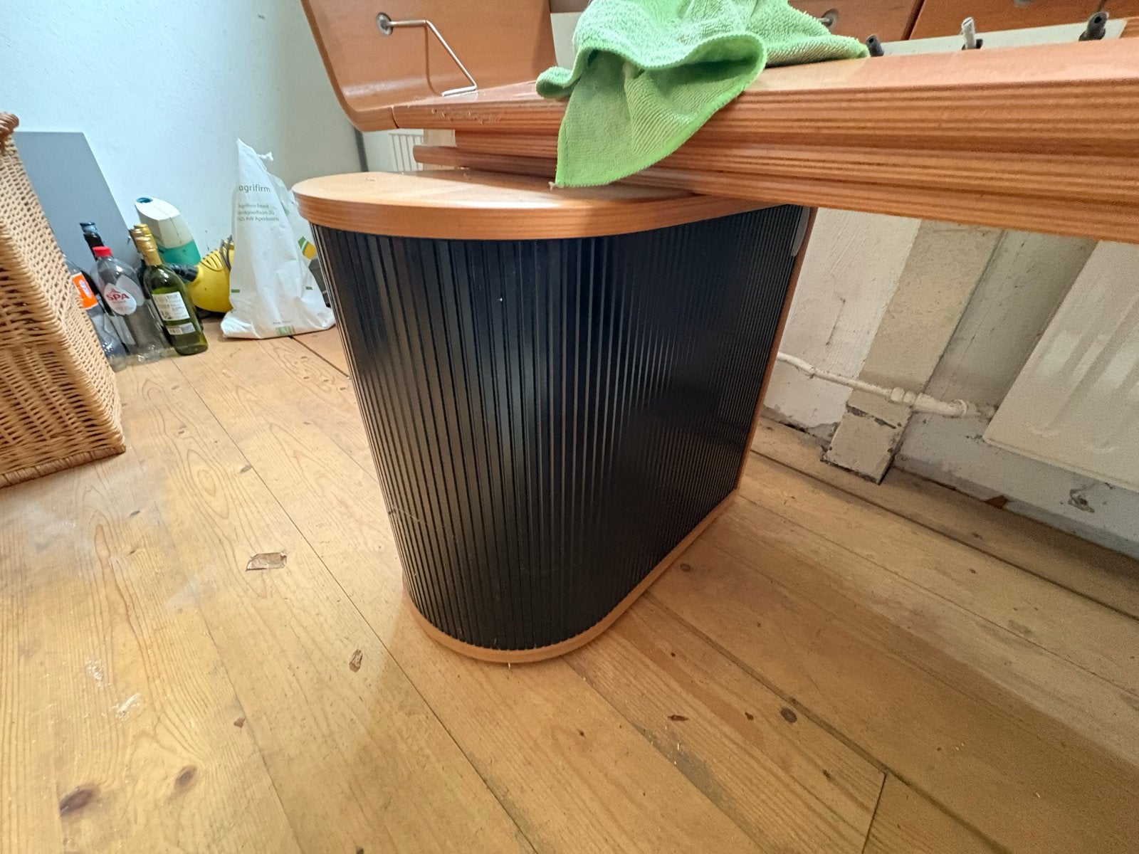 Niet te dure Beuken 2 persoons bedombouw met 2 ronde kasten, Ophalen, Gebruikt, Bruin, Tweepersoons