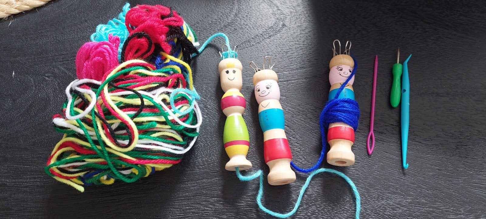3 houten punnik-popjes/ klosjes, Ophalen of Verzenden
