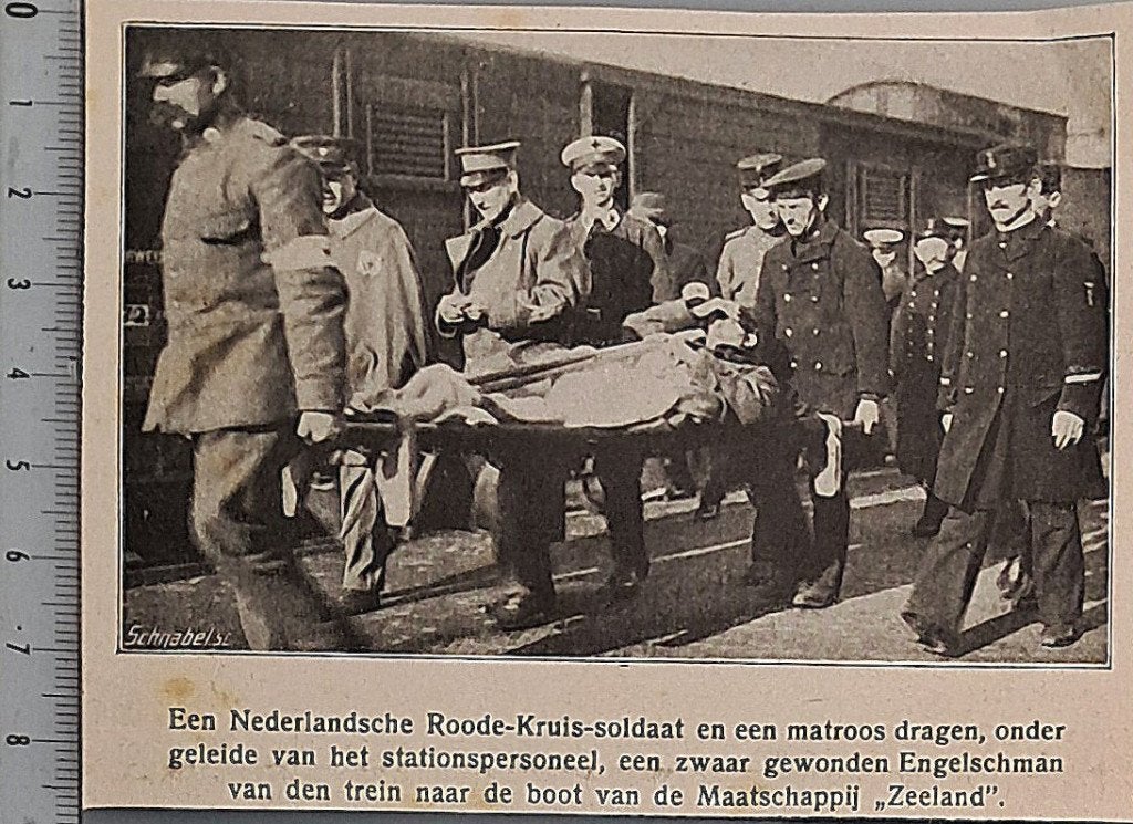 Rode Kruis 1915; vervoer Eng. gewonde naar de boot, Verzenden, Voor 1940, Gebruikt, Overige onderwerpen