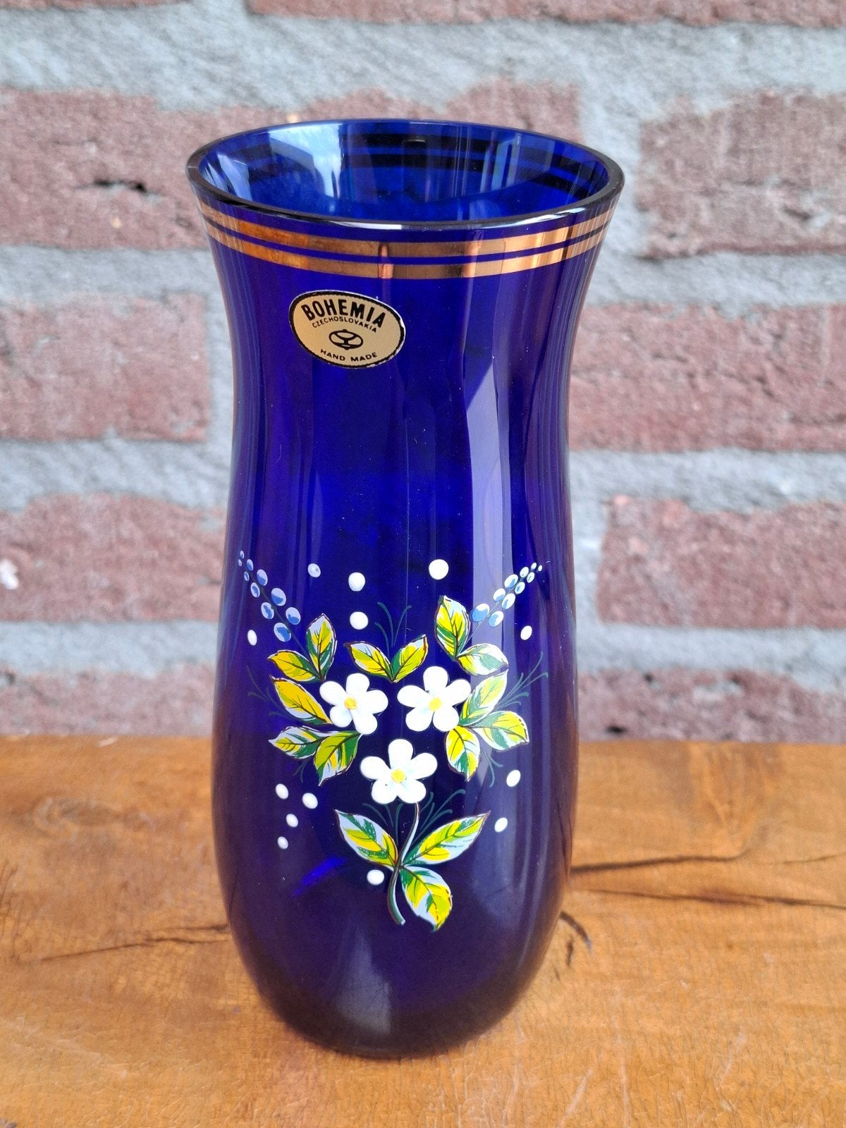 Vintage kobaltblauwe vaas. Bohemia Czechoslovakia. H 17 cm., Antiek en Kunst, Ophalen of Verzenden