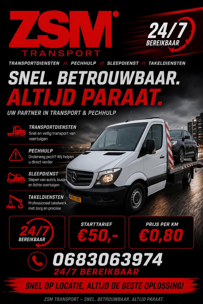🚨🚗Pechhulp autotransport depponage 24/7 Omgeving Breda, Chauffeursdiensten