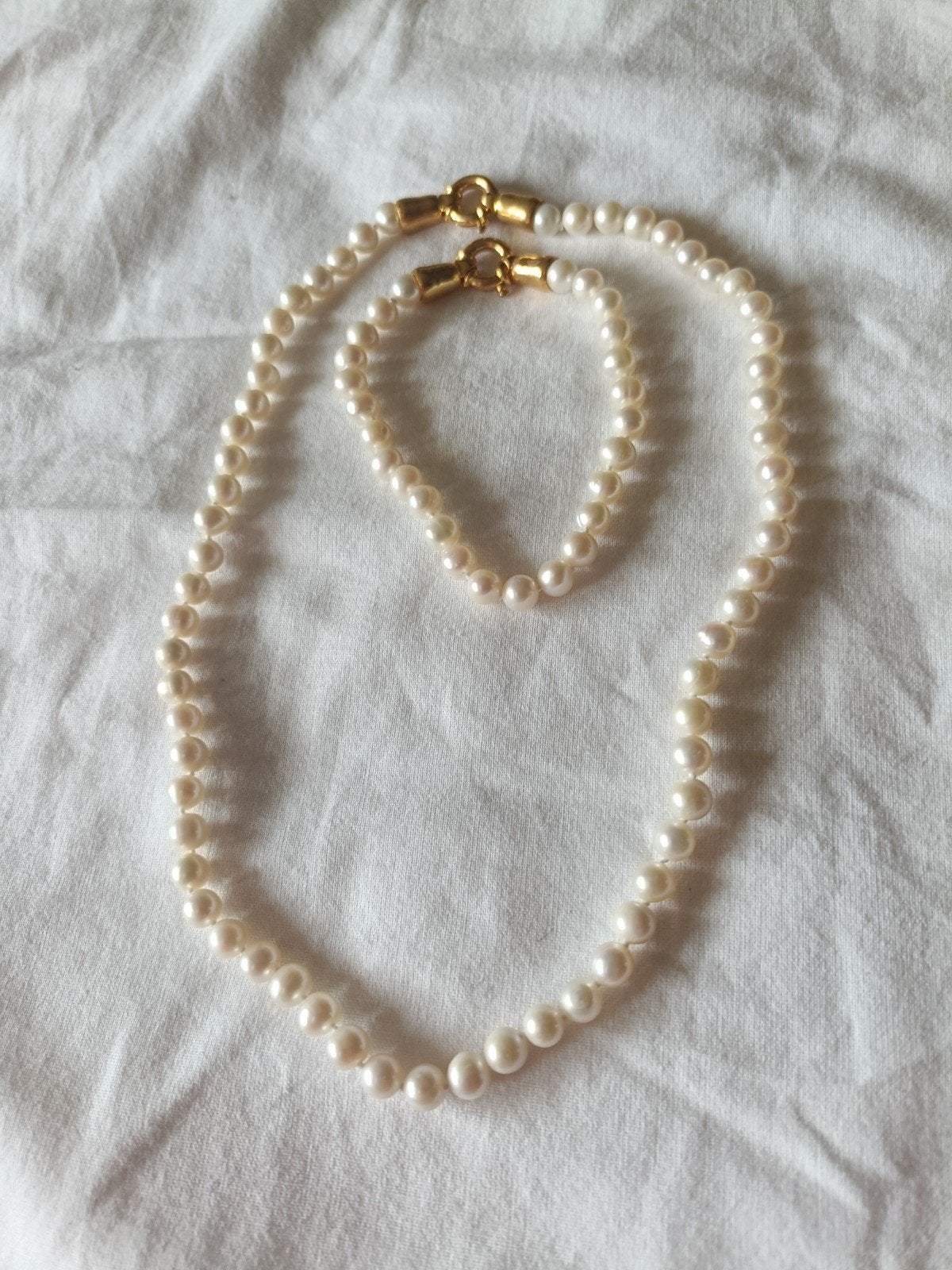 Set van geknoopte Oriënt parels: armband en ketting, Sieraden, Tassen en Uiterlijk, Wit, Ophalen of Verzenden, Zo goed als nieuw