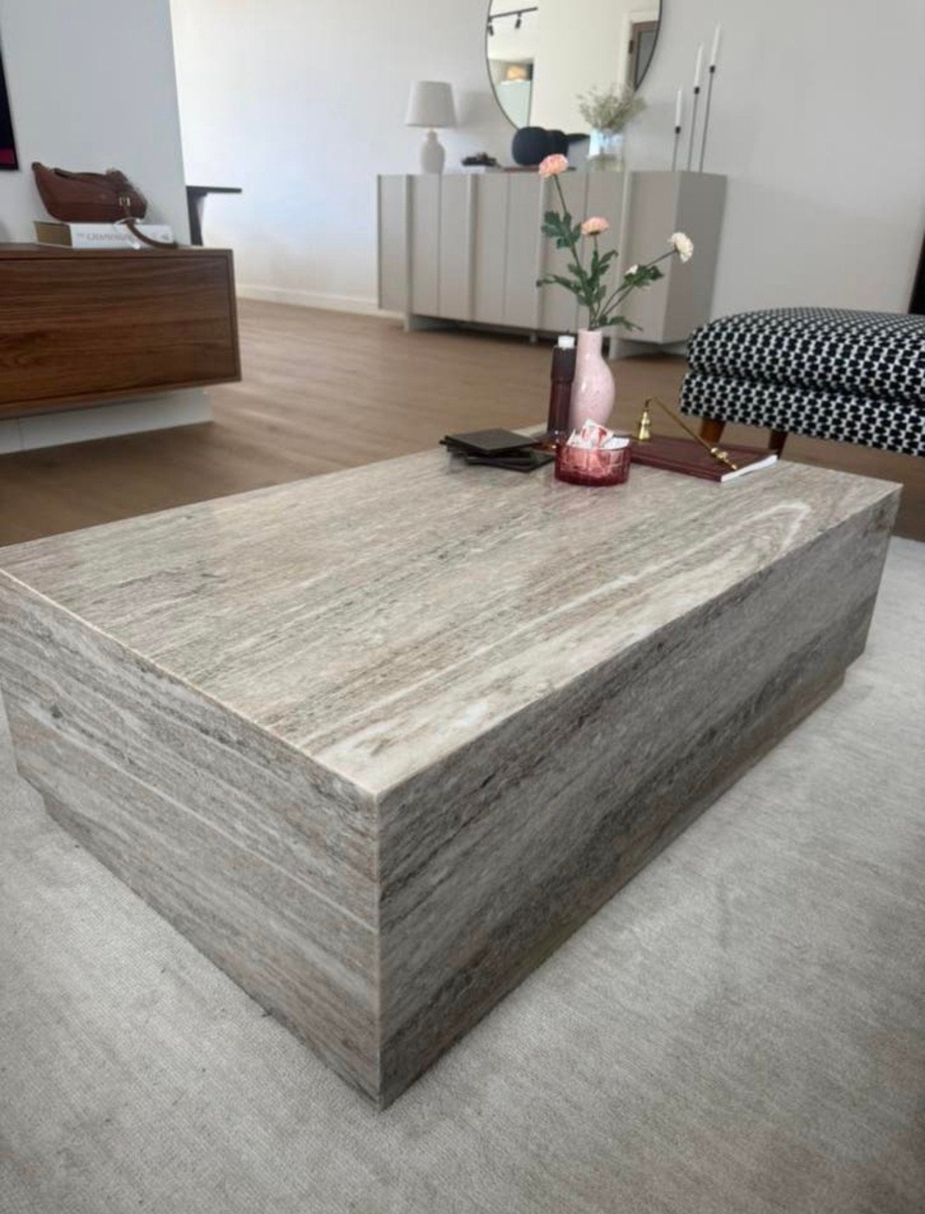 Salontafel marmer beige, Ophalen, Rechthoekig, 50 tot 100 cm