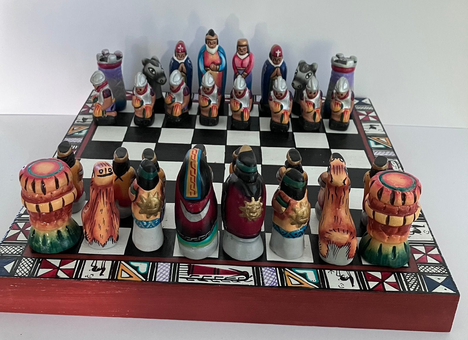 Schaakspel uit Peru 30 jaar oud met keramieken schaakstukken, Verzamelen, Ophalen of Verzenden, Zo goed als nieuw