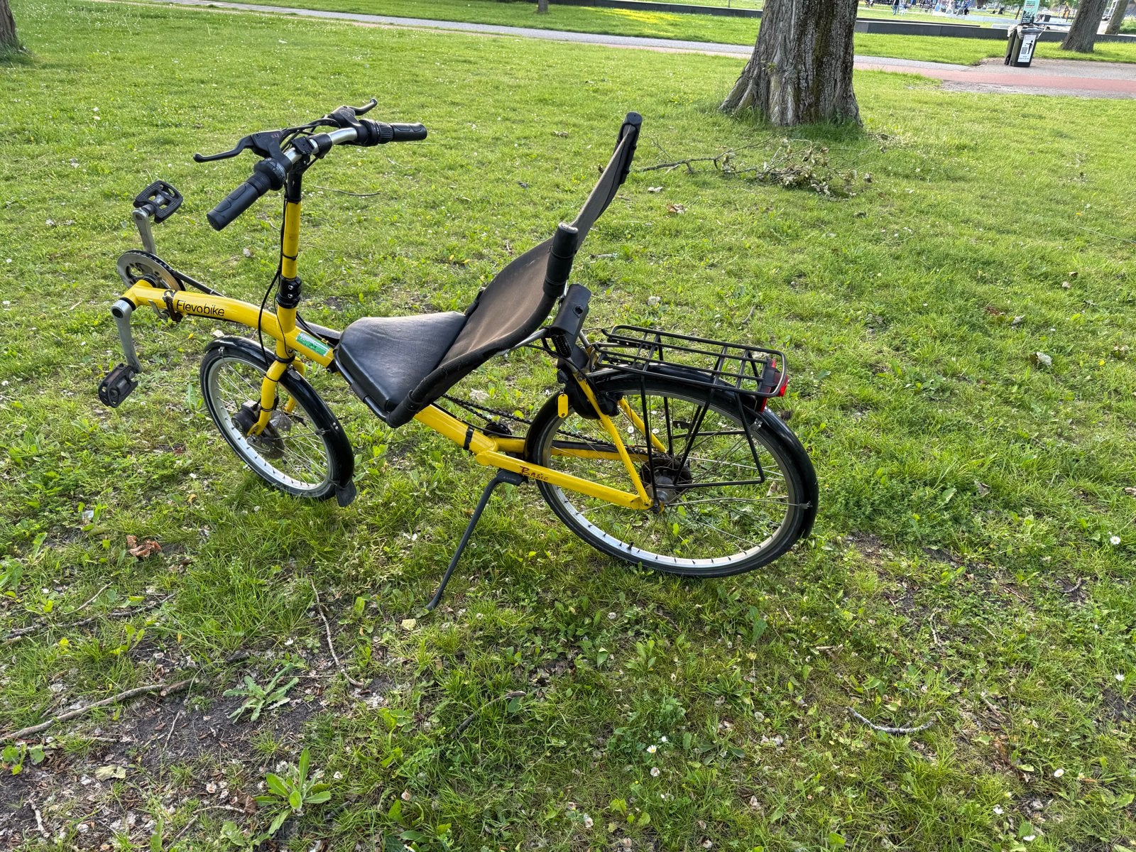 Comfortabele Flevobike Basic ligfiets - Geel, Fietsen en Brommers, Fietsen | Ligfietsen, Gebruikt, Ophalen of Verzenden, Bovenstuur