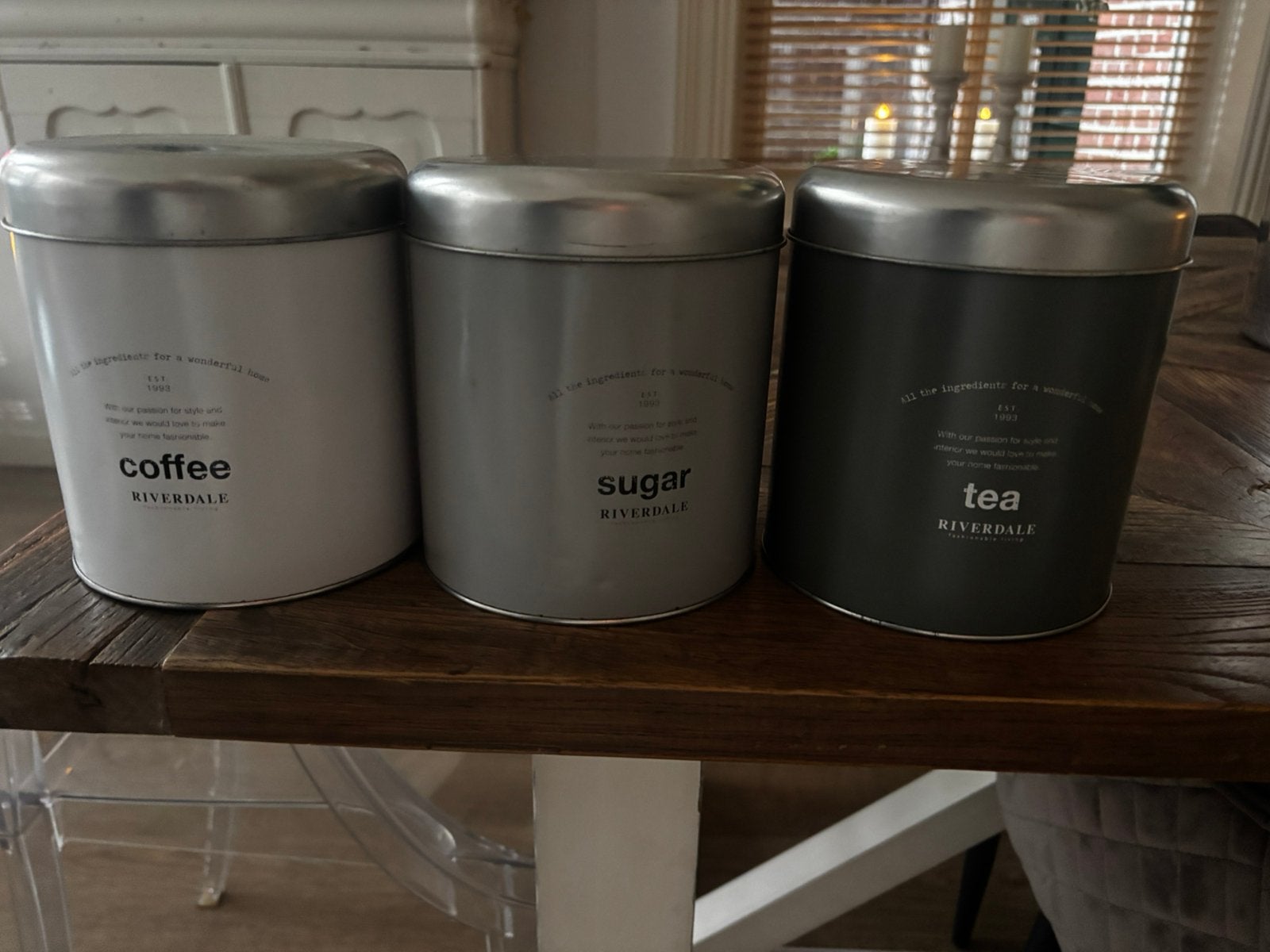 Koffie, thea en suiker blikken Riverdale, Ophalen of Verzenden, Zo goed als nieuw, Overige materialen, Pot, Bus of Blik