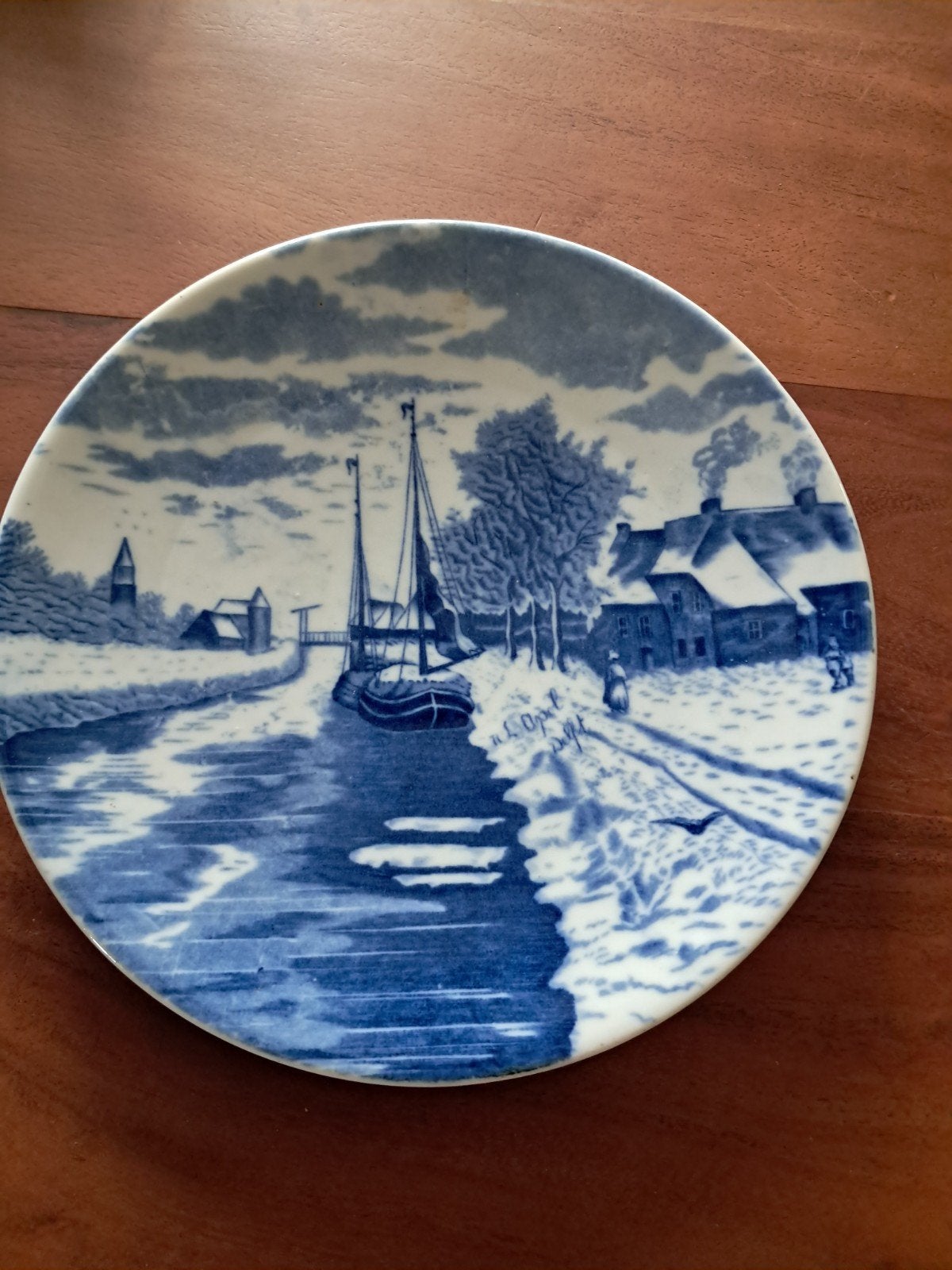 Delfts Blauw Wandbord - Winterlandschap R.L. Apel 21cm, Antiek en Kunst, Ophalen of Verzenden