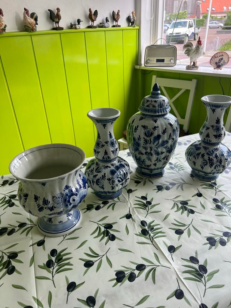 Prachtig Delfts Blauw Handbeschilderd Vazen Set, Ophalen of Verzenden