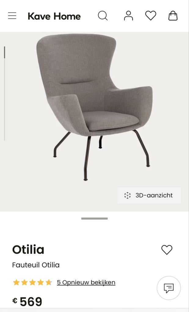 Kave Home Otilia Fauteuil - Stijlvol en Comfortabel, Huis en Inrichting, Fauteuils, Ophalen, Zo goed als nieuw, Stof, 75 tot 100 cm