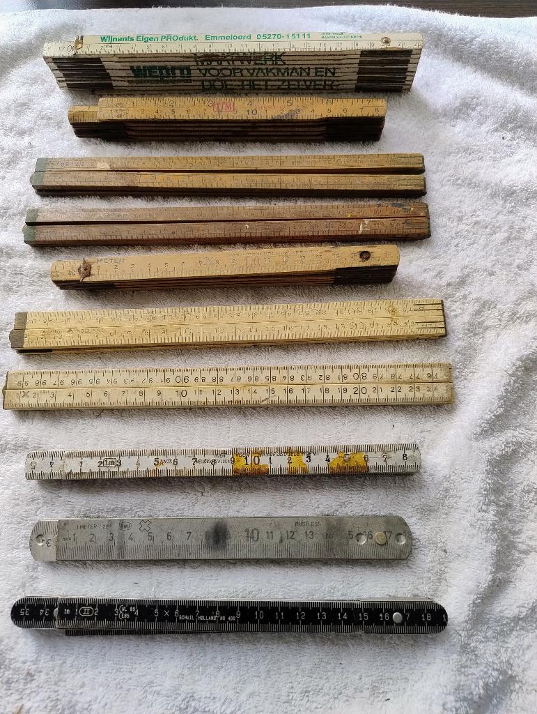 duimstok 10 stuks hout metaal kunststof 1 en 2 meter, Ophalen of Verzenden, Gebruikt