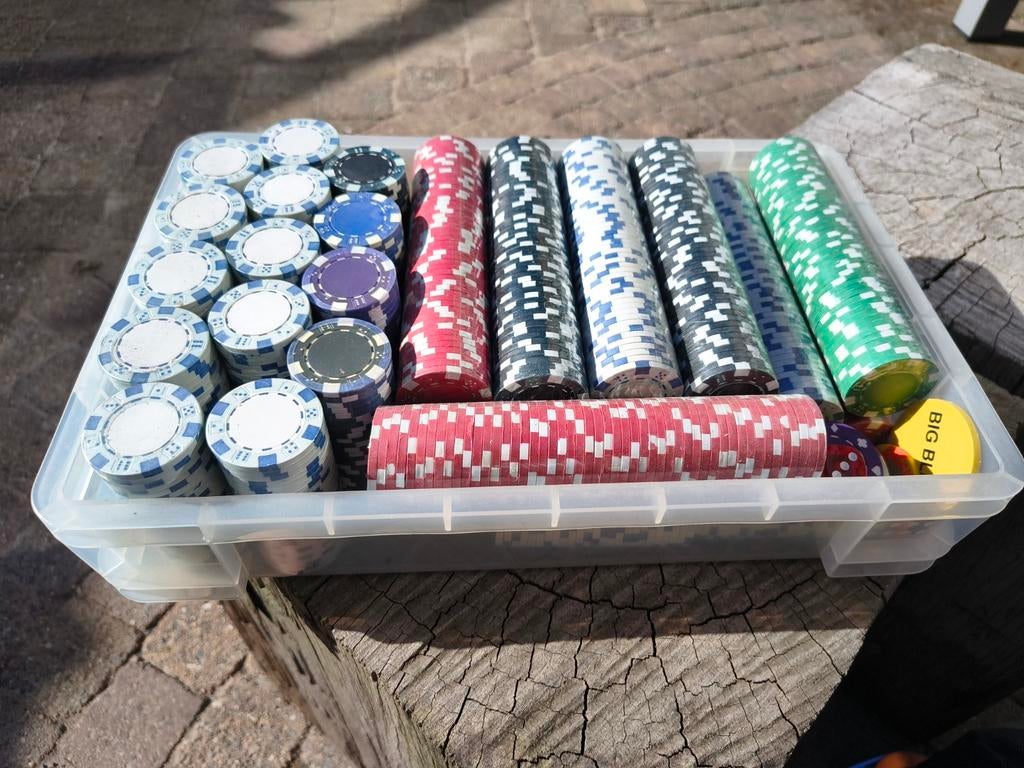 Partij 1200 Dice design pokerchips., Vijf spelers of meer, Ophalen of Verzenden, Gebruikt