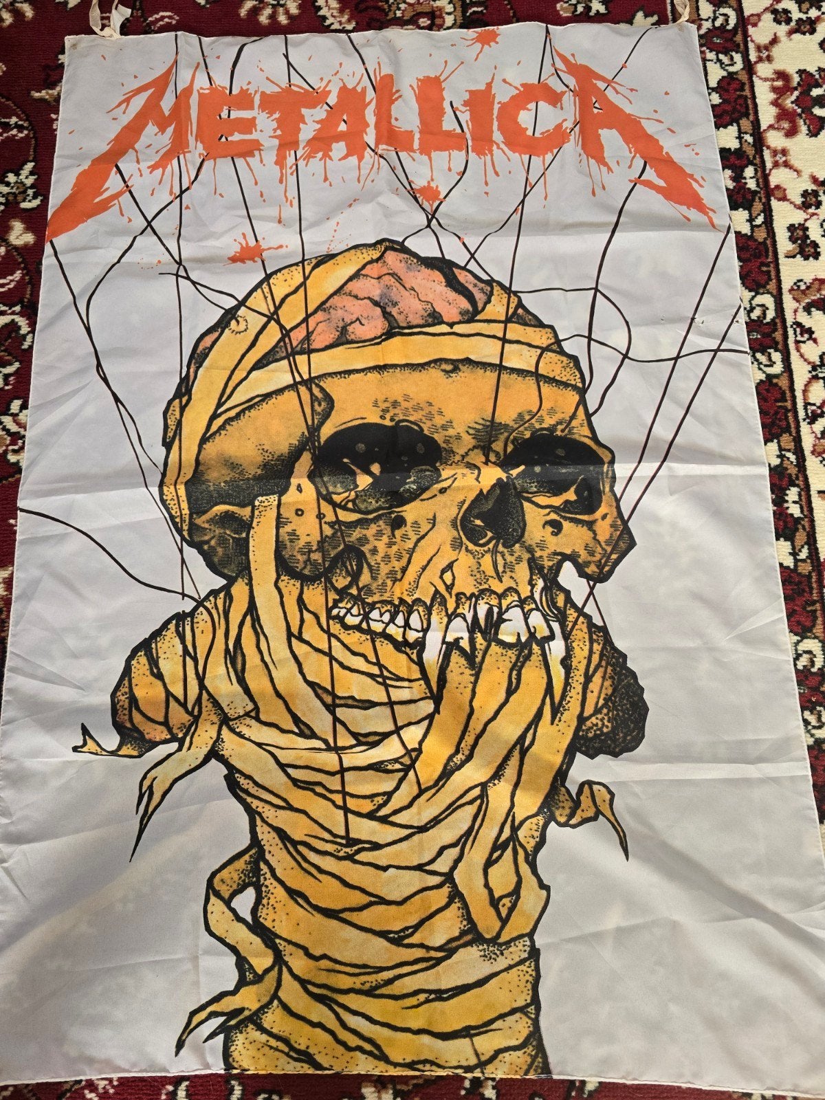 Metallica Skull Mummy Wandkleed / Vlag, Deurposter of groter, Ophalen of Verzenden, Canvas of Doek, Muziek