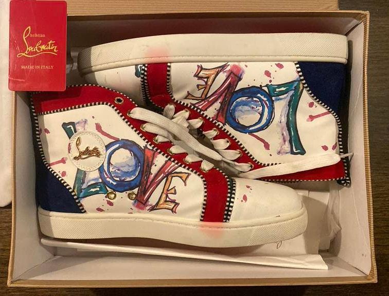 NIEUWE LOUBOUTIN LOUIS ORLATO FLAT CALF LOVE -  SNEAKERS, Ophalen, Zo goed als nieuw, Wit