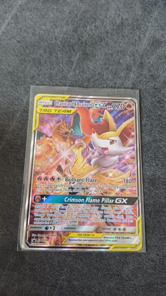 Charizard & Braixen GX TAG TEAM Pokémon kaart, Ophalen of Verzenden, Gebruikt, Losse kaart
