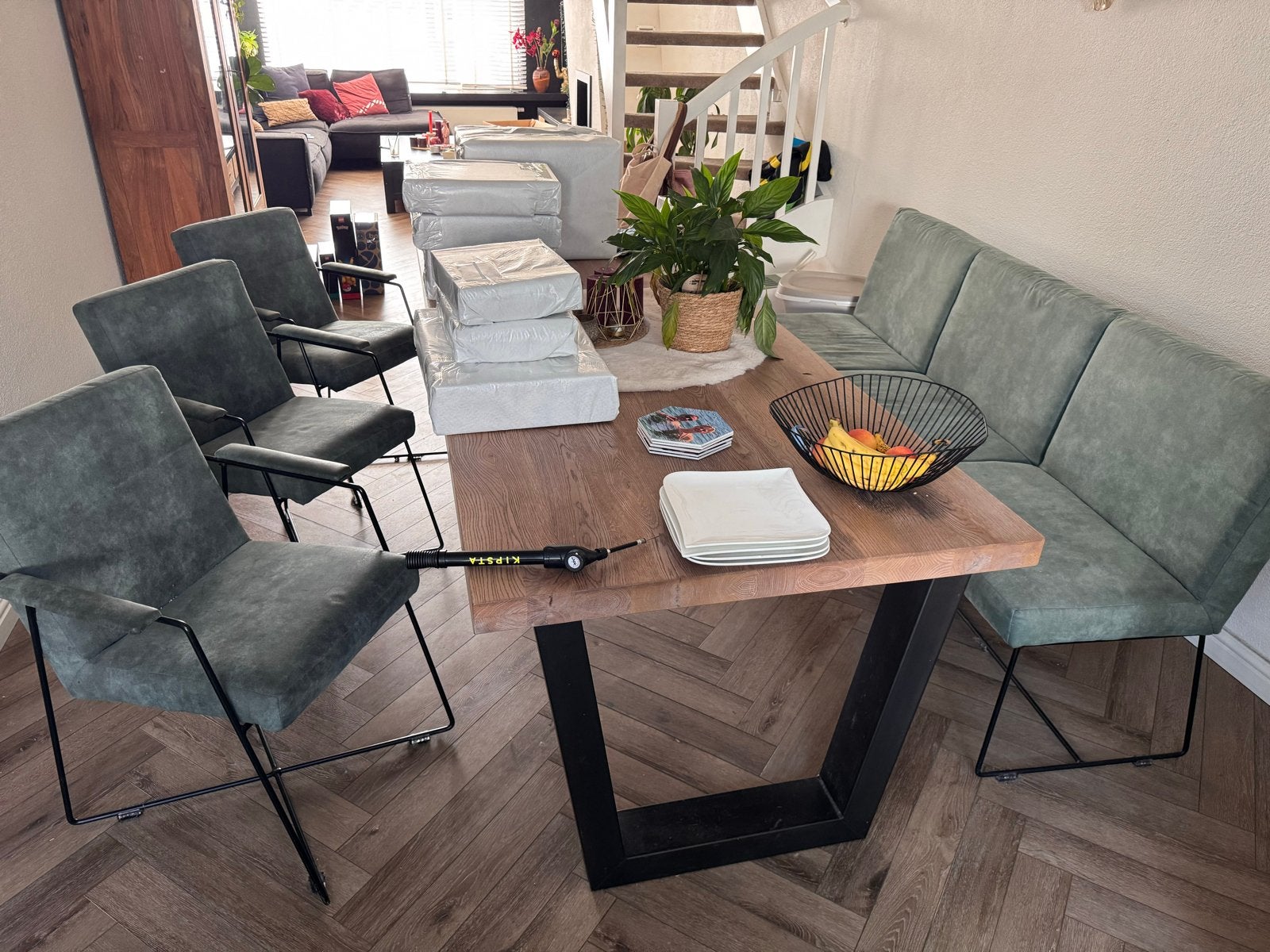 eetkamerstoelen 3x plus bank, Huis en Inrichting, Stoelen, Ophalen, Gebruikt, Overige kleuren, Drie