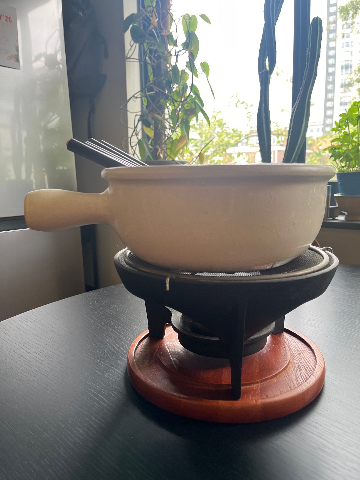 Complete Fondueset met 6 Vorkjes, Ophalen, Zo goed als nieuw, Brander, Fondueset