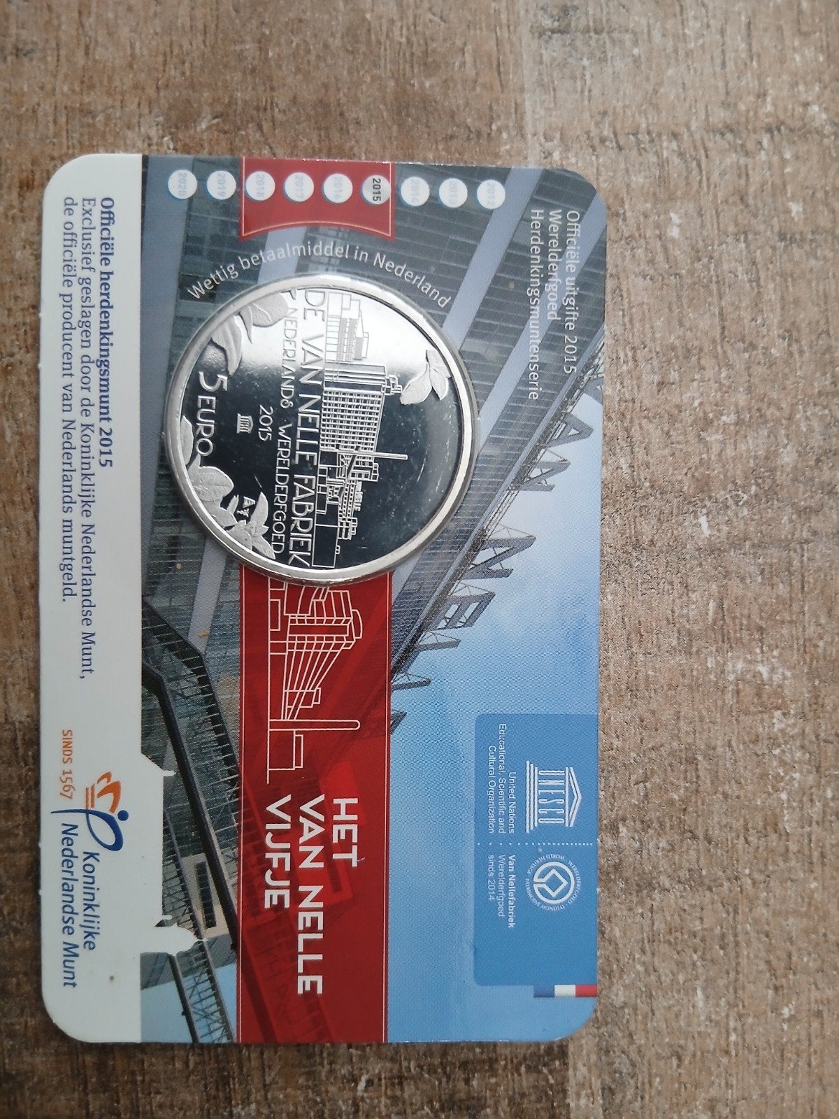 Zwaar verzilverde 5 euro munt 'Van Nelle Fabriek' 2015, Koningin Beatrix, Zilver, Euro's, Ophalen of Verzenden