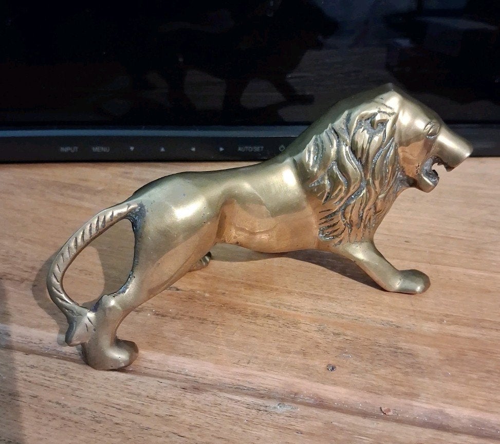 Vintage Messing Leeuw Beeldje - Decoratief, Antiek en Kunst, Ophalen of Verzenden