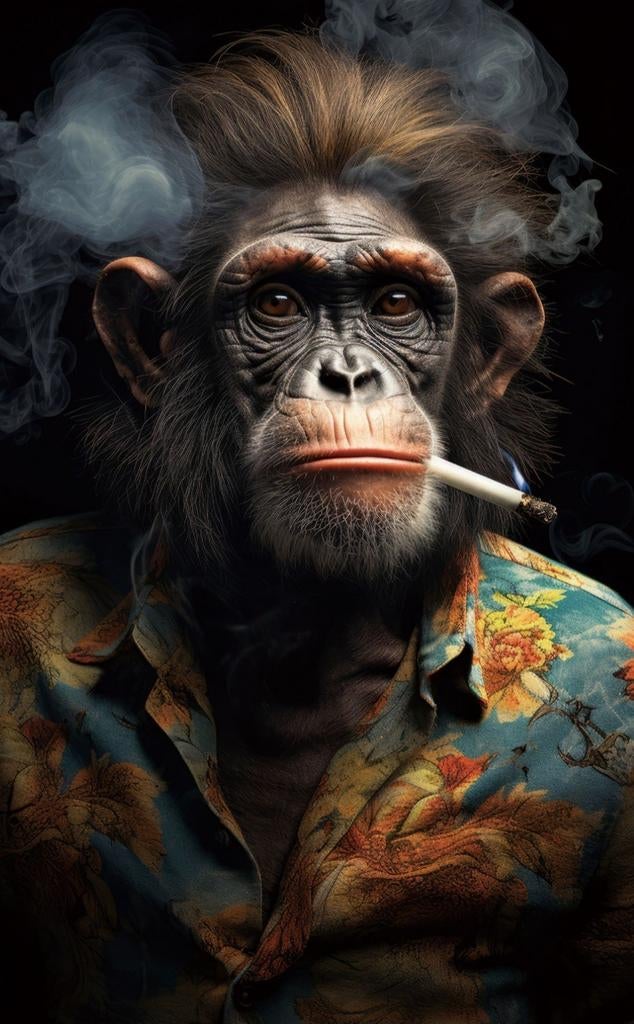 Glas schilderij 'Chimp met Sigaar' - Nieuw in doos, Ophalen