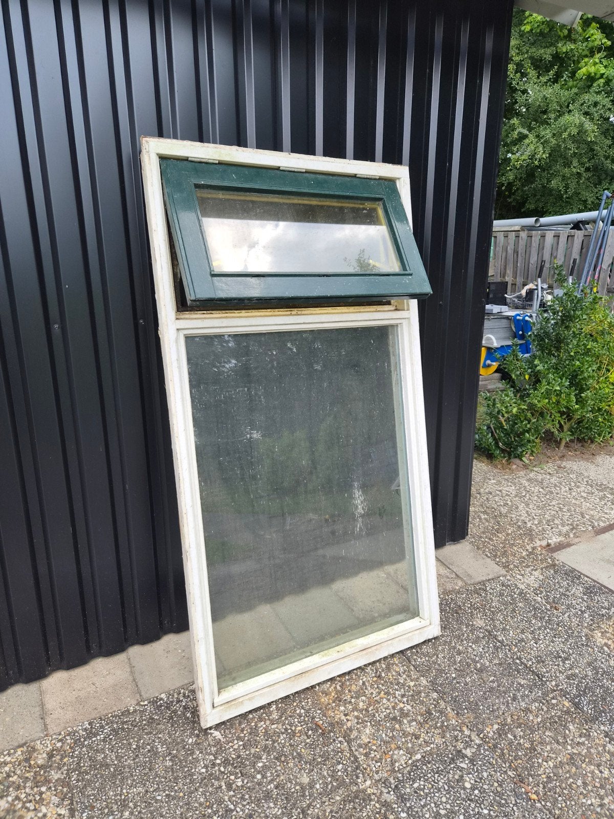Gebruikt gevelraam 2 stuks met bovenlicht, wit/groen, Ophalen, Gevelraam of Ruit, Gebruikt, 80 tot 120 cm