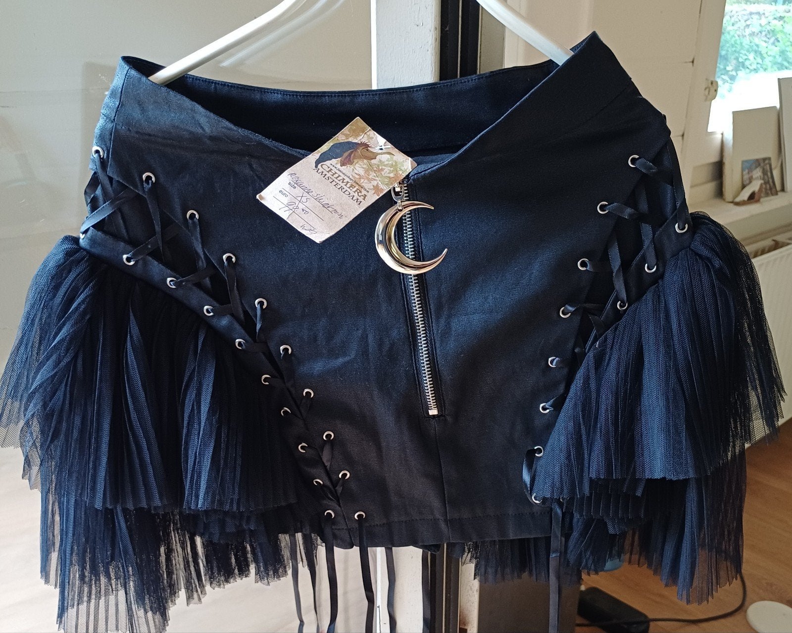 Zwarte faux-leren micro rok/shorts met tule en veters, Kleding | Dames, Rokken, Chimera Amsterdam, Zwart, Nieuw, Ophalen of Verzenden