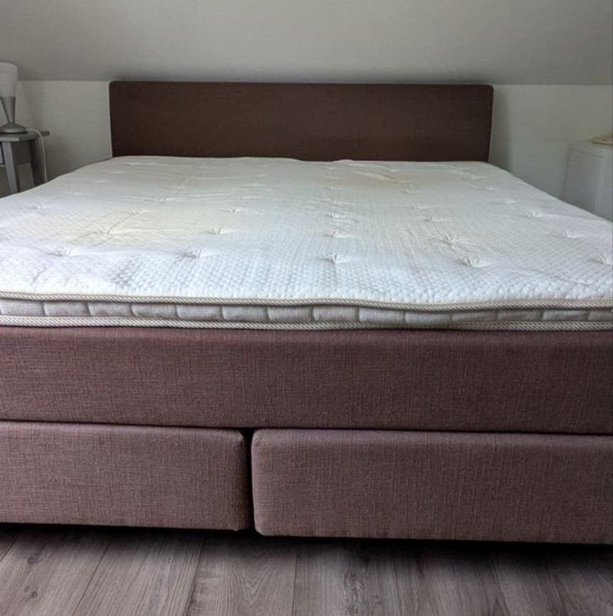 Complete Eastborn Boxspring combinatie met topper 160x200, Gebruikt, Bruin, Tweepersoons, Ophalen of Verzenden
