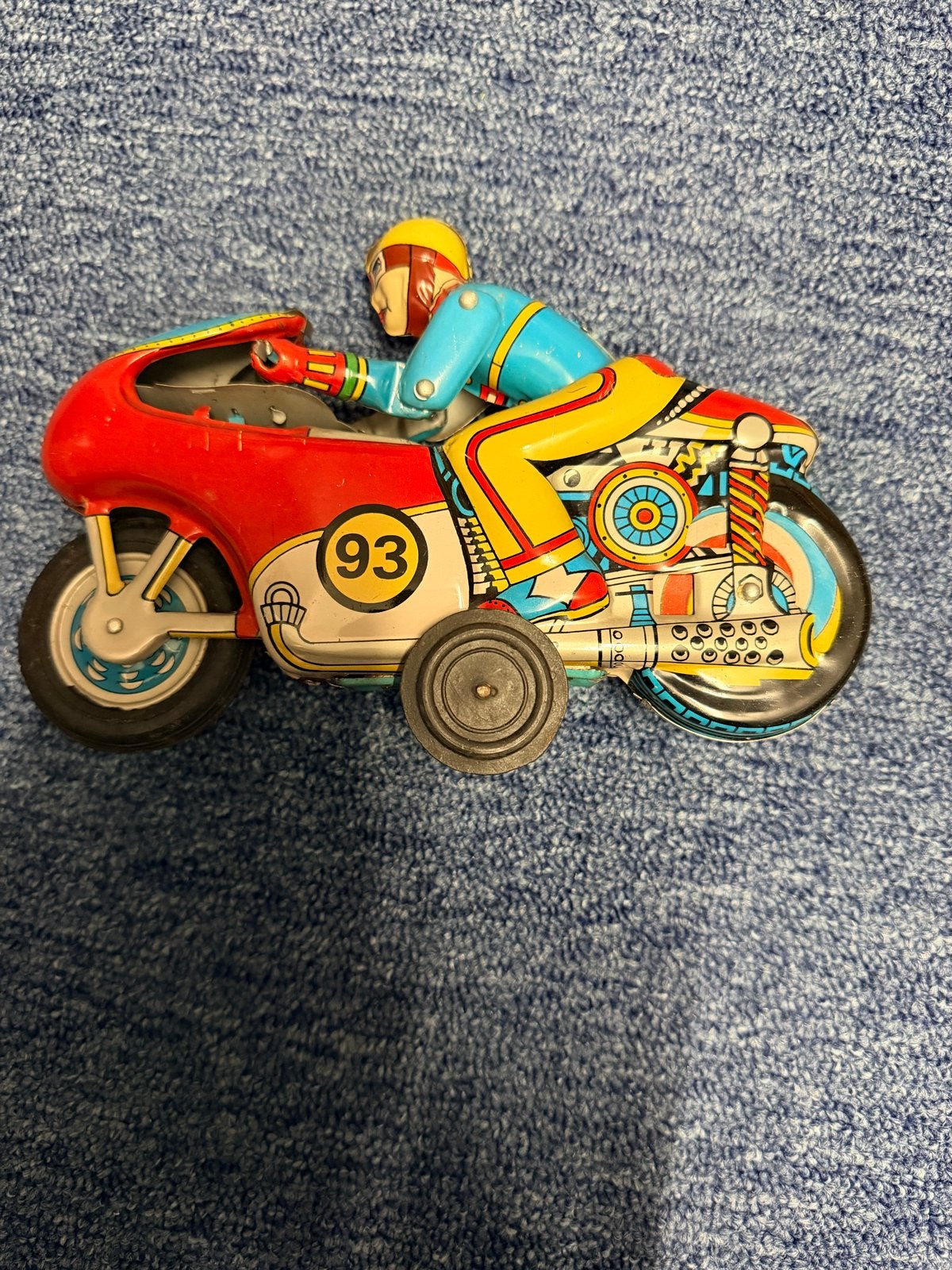 Vintage blikken motor met coureur - nummer 93, Ophalen of Verzenden, Gebruikt