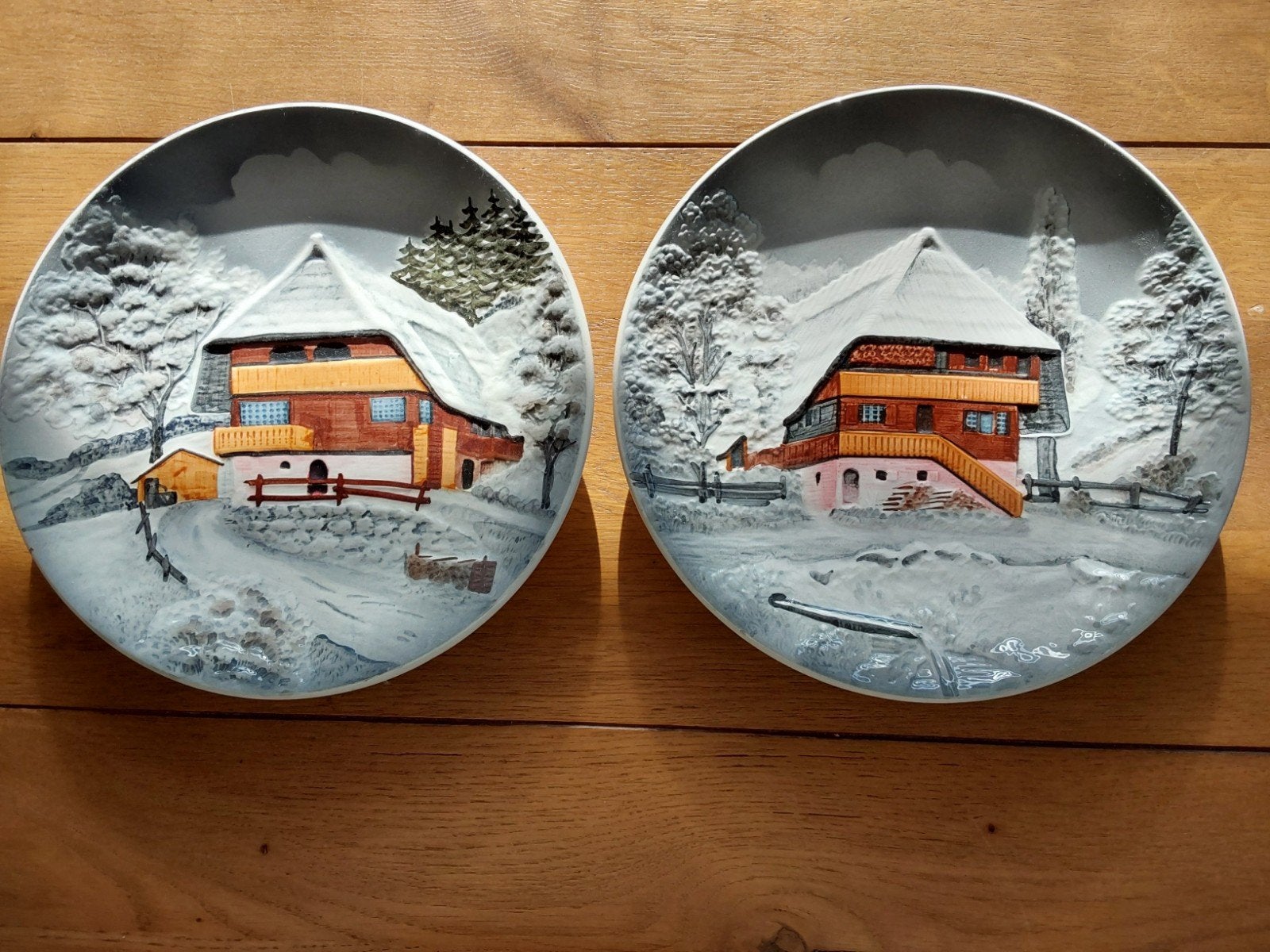 2 sier/wandborden Winters tafereel  Made in West Germany, Verzamelen, Retro, Ophalen of Verzenden, Huis en Inrichting