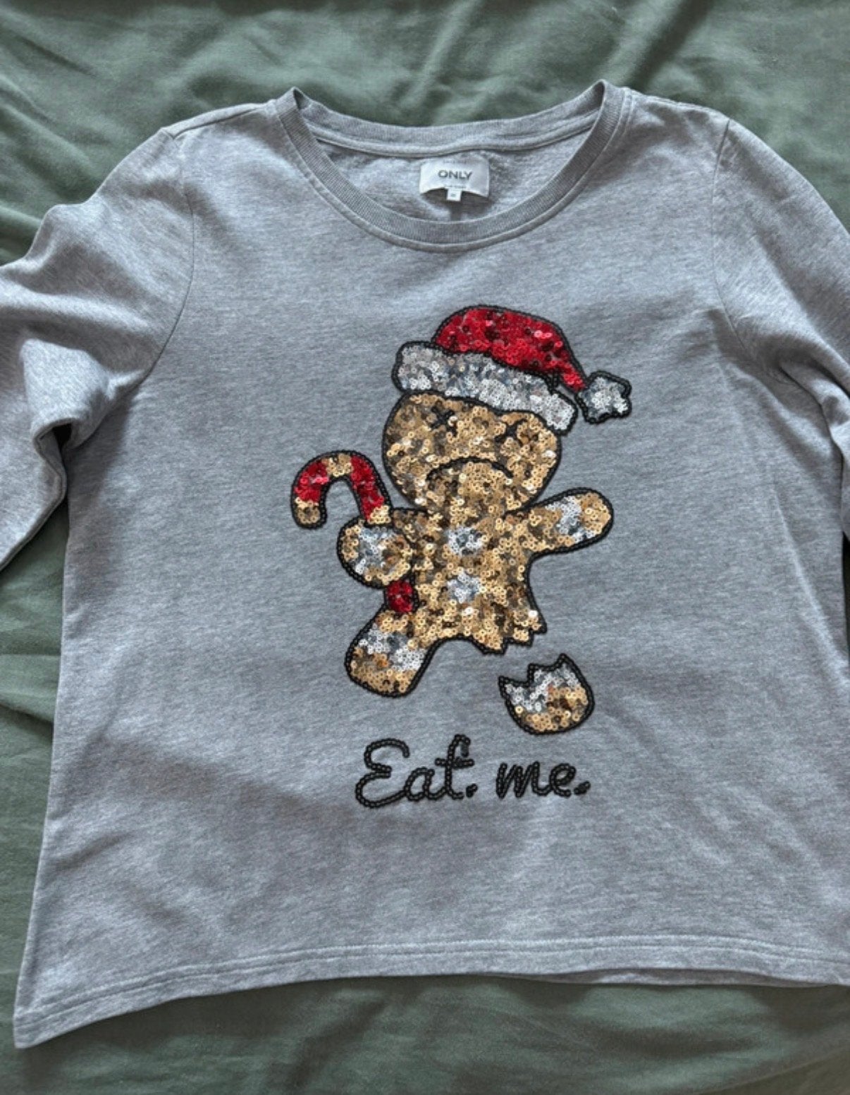 ONLY Kersttrui met Gingerbread Man pailletten, Maat 38/40 (M), Ophalen of Verzenden, Lange mouw, Grijs
