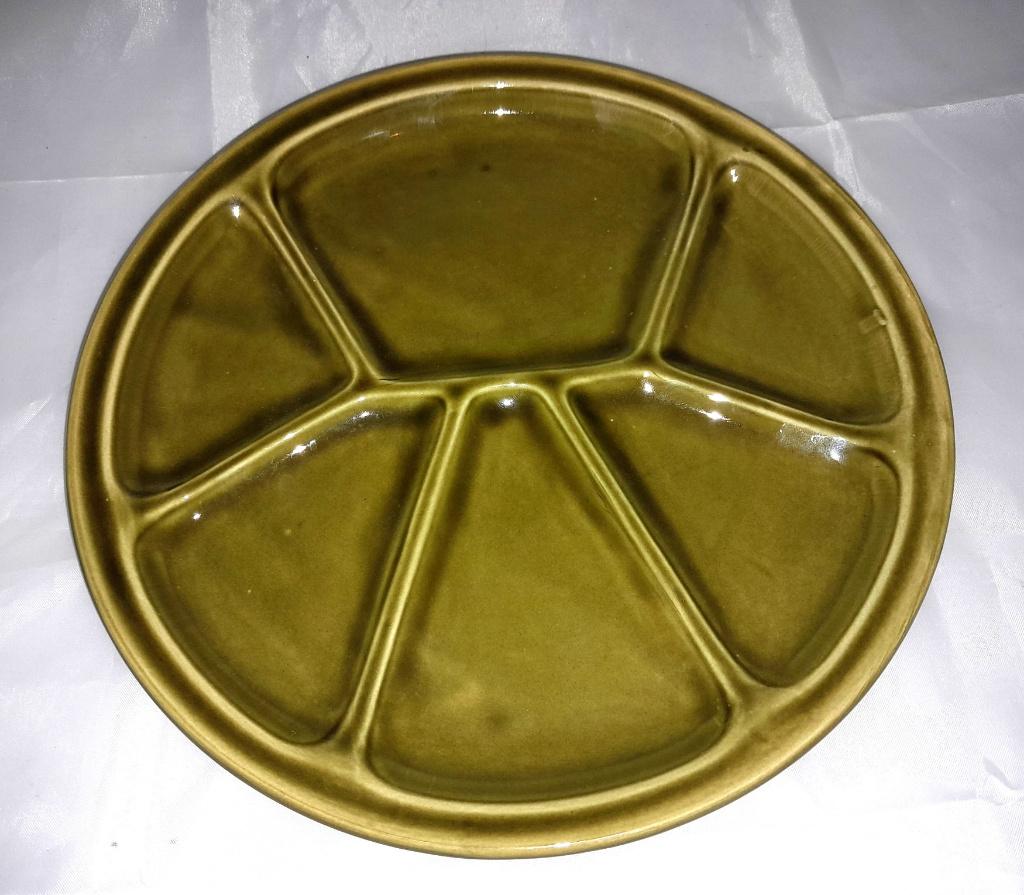 Gien France fonduebord groen, Huis en Inrichting, Keuken | Servies, Ophalen of Verzenden, Zo goed als nieuw, Bord(en), Overige stijlen