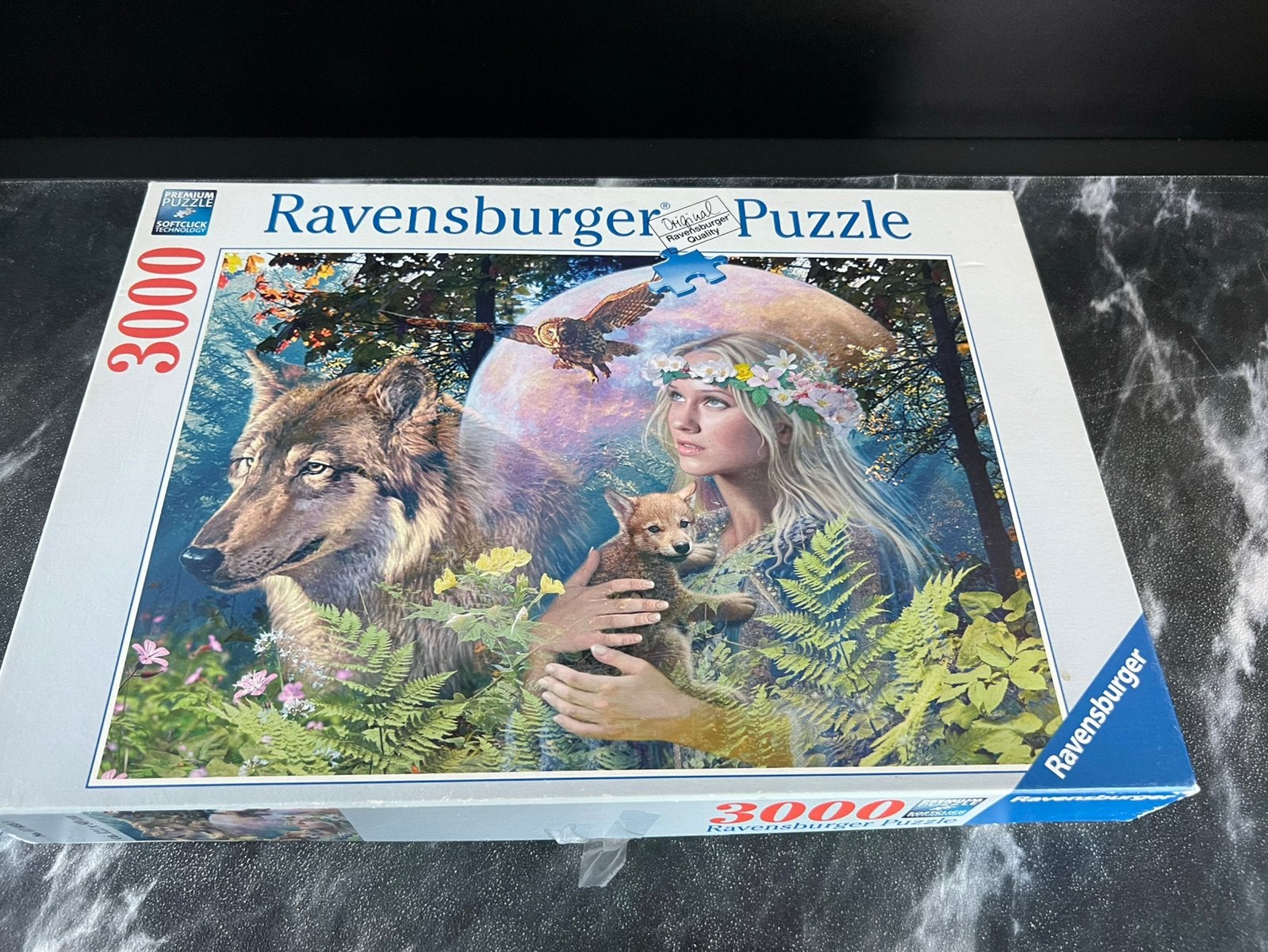 Ravensburger puzzel 3000 stukjes Wolven in de maneschijn, Ophalen of Verzenden, Meer dan 1500 stukjes, Zo goed als nieuw