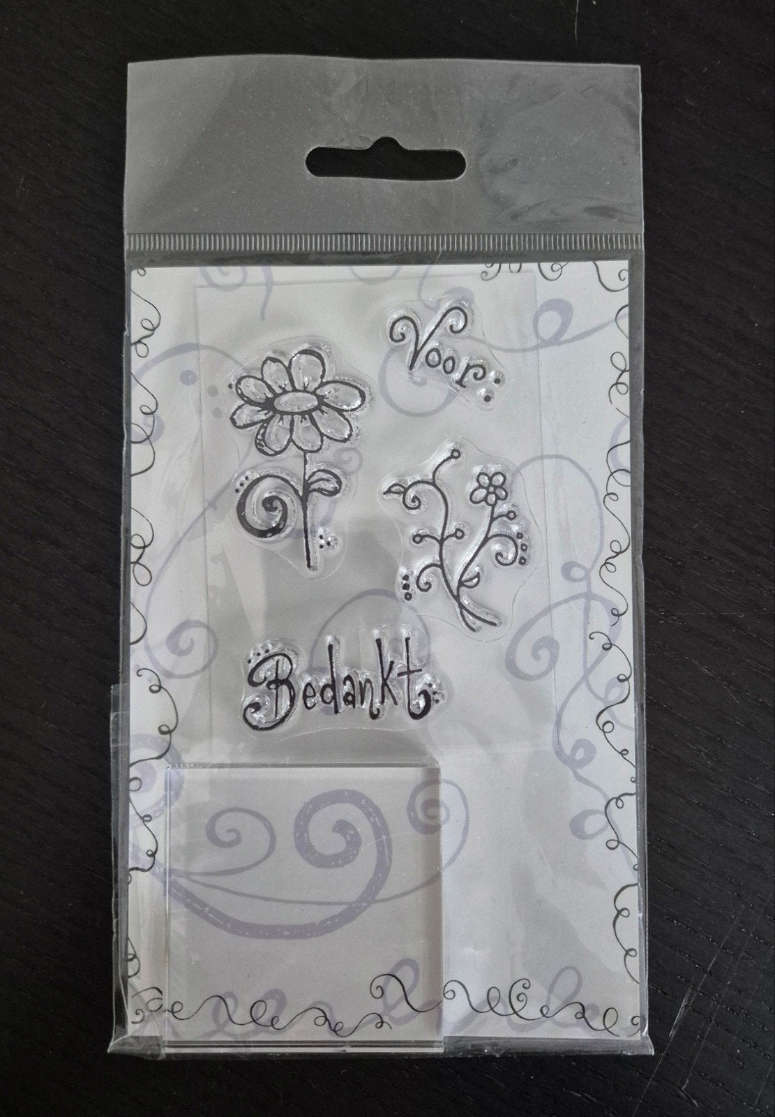 Clear stamp Voor/Bedankt incl acrylgeblokje, Ophalen of Verzenden, Nieuw, Clearstamp