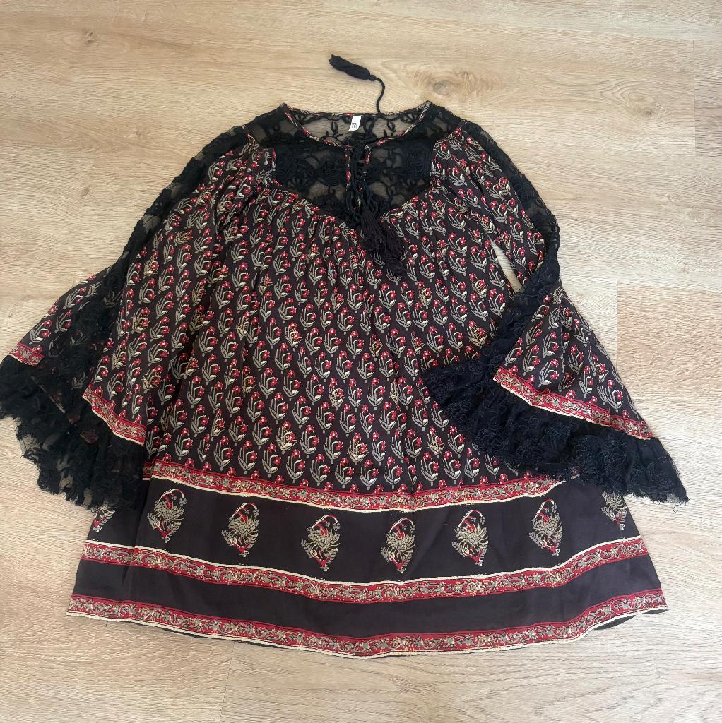 Free People jurk met zwart kant mt 36/38, Verzenden, Zwart, Zo goed als nieuw, Maat 36 (S)