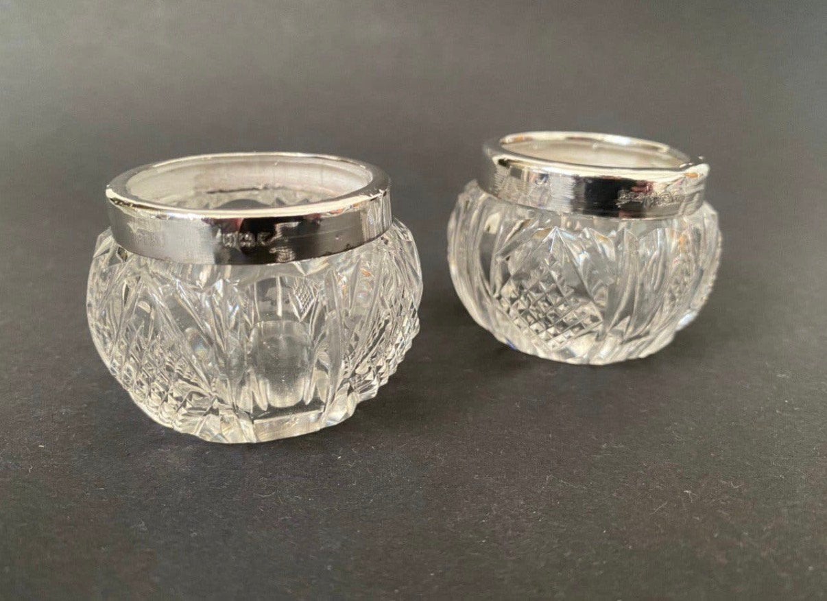 Kristal met Zilver Zoutpotjes, 1908, Antiek en Kunst, Ophalen of Verzenden, Zilver