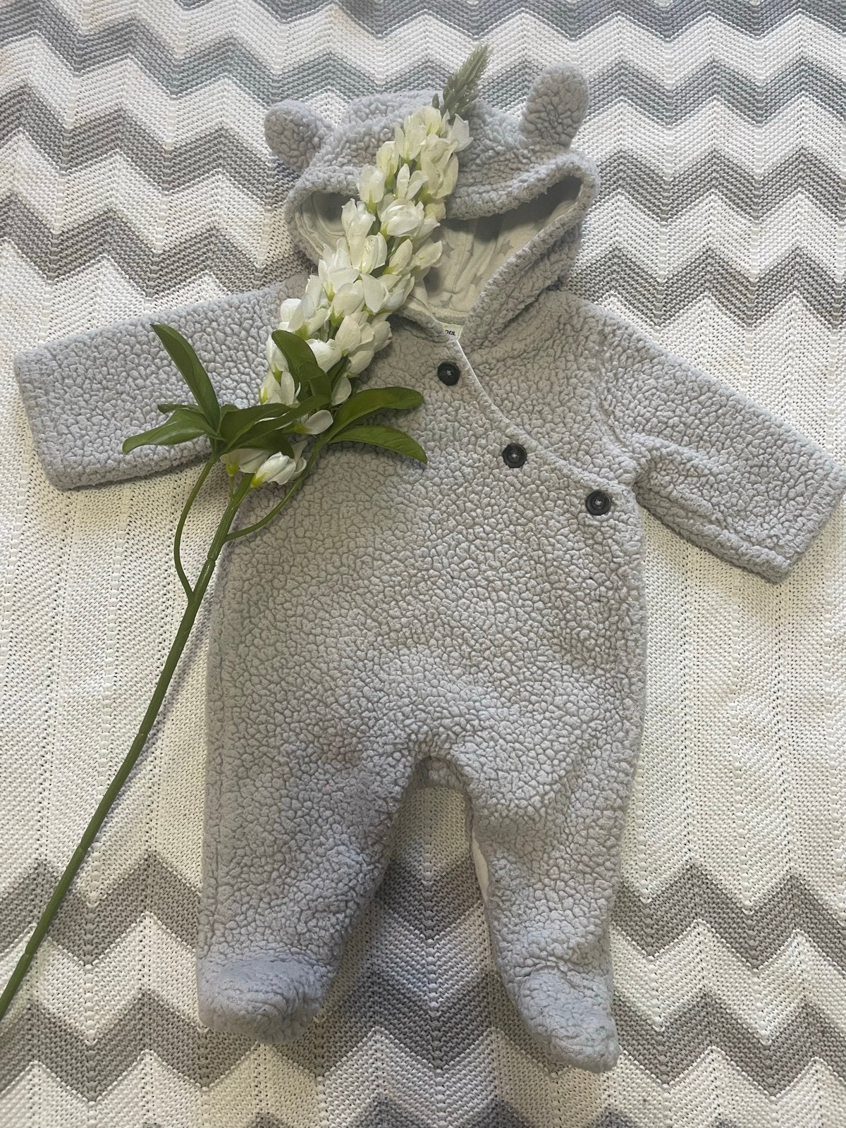 Warm en zacht unisex grijs teddypak (wagenpak), maatje 50/56, Ophalen of Verzenden, Zo goed als nieuw, Jongetje of Meisje