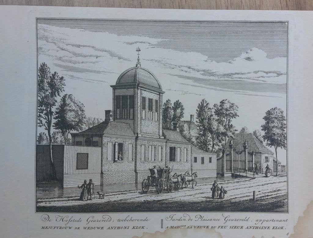 6 / Hofstede Geuzeveld / Geuzenveld Amsterdam gravure 1728, Antiek en Kunst, Ophalen of Verzenden
