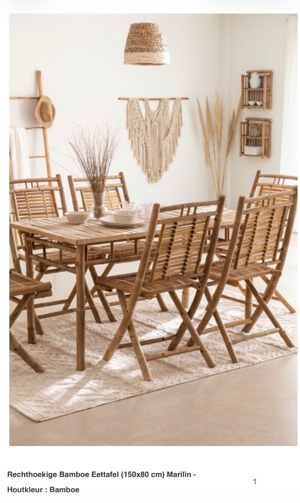 SKLUM bamboe eettafel+ 6 stoelen, Huis en Inrichting, Tafels | Eettafels, Ophalen, 100 tot 150 cm, Bamboe, 50 tot 100 cm