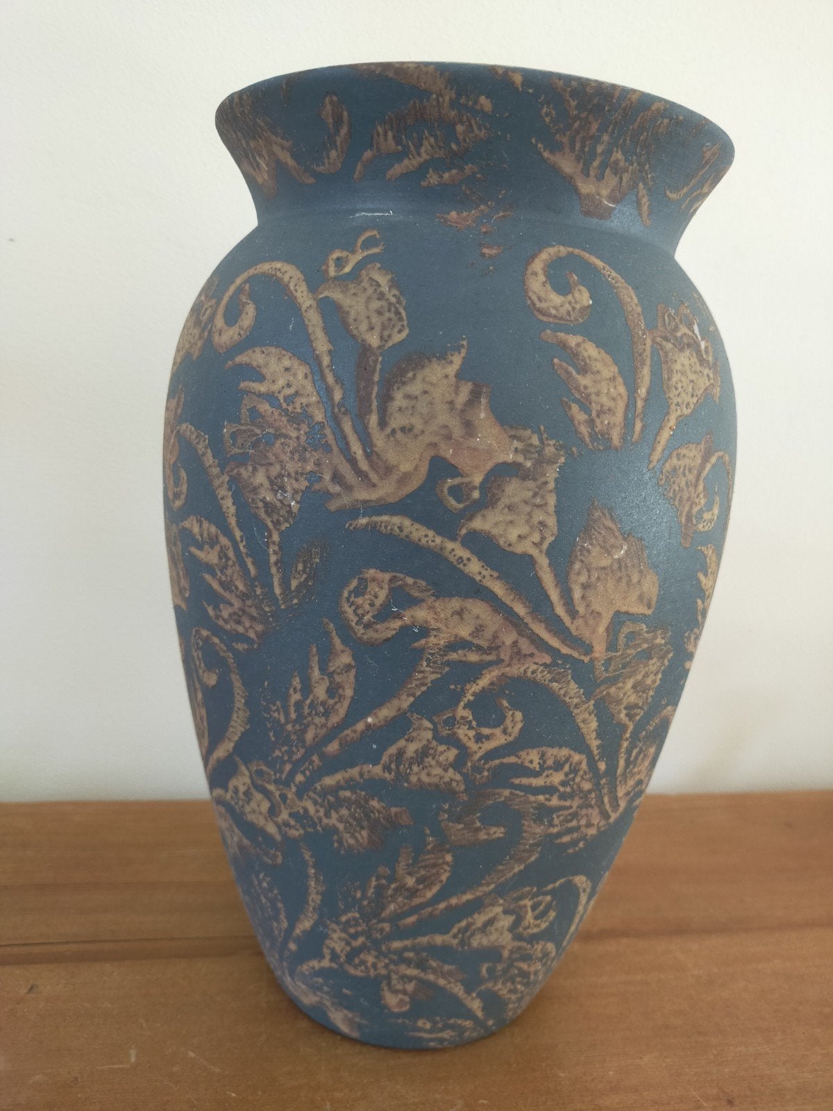 Vintage West Germany Vaas - Blauw, grijs met Bloemmotief, Huis en Inrichting, Woonaccessoires | Vazen, Ophalen of Verzenden, Blauw