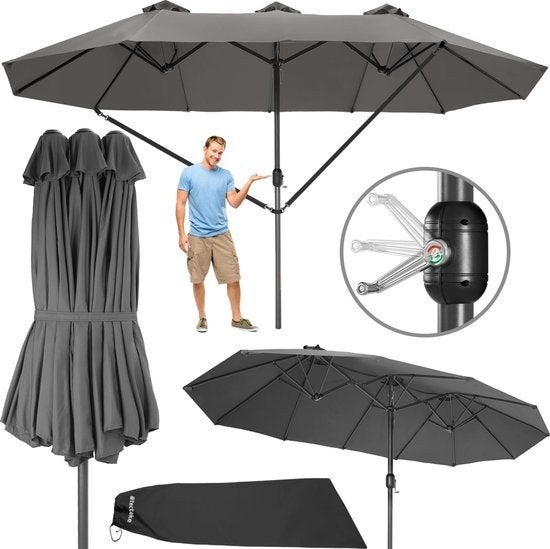 Grote Dubbele Parasol met Hoes - Grijs, Ophalen, Zweefparasol, Verstelbaar