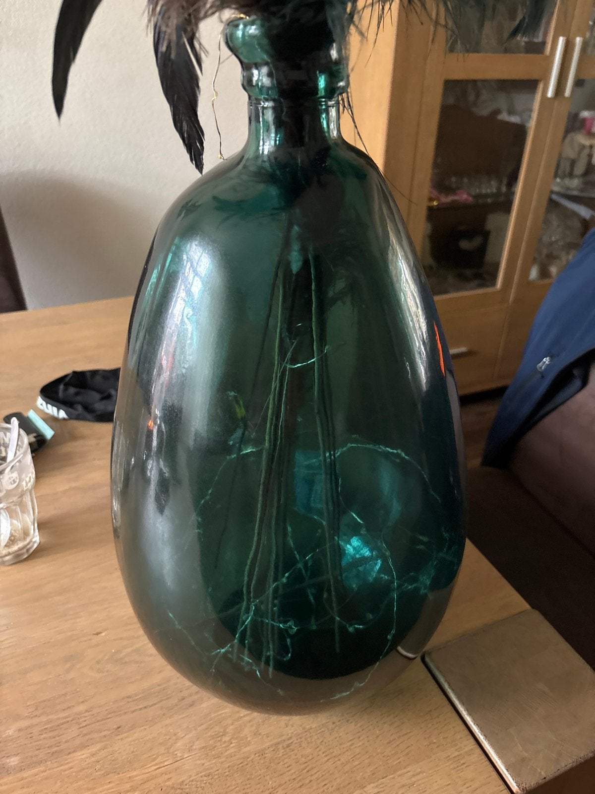 Grote groene glazen vaas met evt.verlichting en decoratie, Ophalen of Verzenden