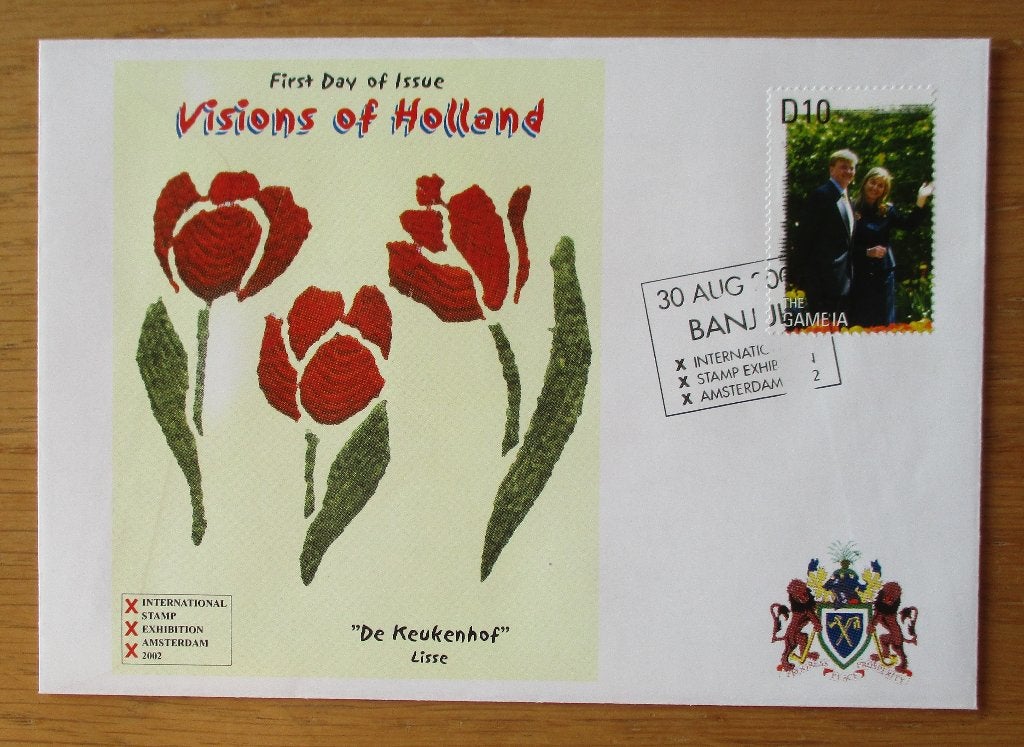 Gambia, FDC Máxima en Willem-Alexander in De Keukenhof, Verzenden, Gestempeld, Koningshuis